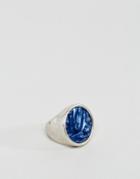 Asos Signet Ring In Burnished Silver With Blue Stone - Silver