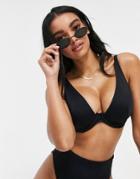 Asos Design Fuller Bust Recycled Step Front Underwired Bikini Top In Black Dd-g