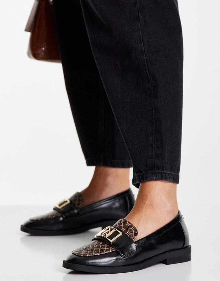 River Island Branded Monogram Loafer Shoe In Black