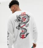 Asos Design Tall Oversized Long Sleeve T-shirt With Souvenir Dragon Print - White