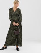 Liquorish Midi Wrap Dress In Leopard Print - Multi