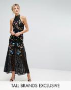 Frock And Frill Tall Premium Embellished Floral Maxi Dress With Fishtail Skirt Detail - Black