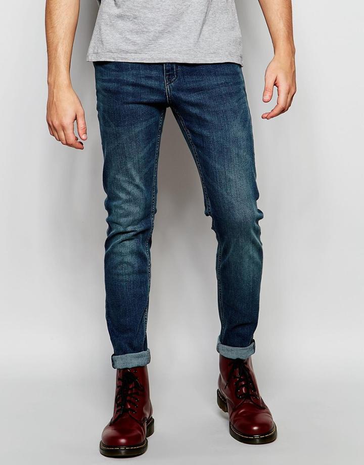 Cheap Monday Jeans Tight Stretch Skinny Fit Indigo Bleed Mid Vintage Wash - Indigo Bleed