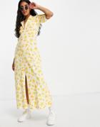 Asos Design Ultimate Midi Tea Dress In Yellow Floral Print-multi