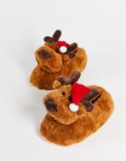 Loungeable Christmas Reindeer Slipper In Brown