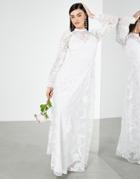 Asos Edition Violet Placement Embroidered Wedding Dress With High Neck-white