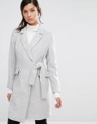 Neon Rose Coat With Wrap Tie - Gray