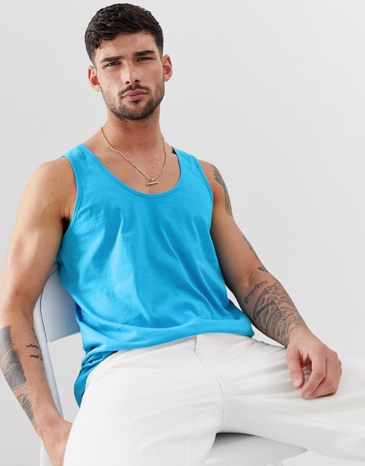 Asos Design Organic Tank In Blue