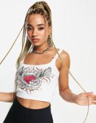 Jaded London Cami Crop Top With Heartbreaker Graphic-white