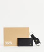 Asos Design Keyring And Card Holder Set In Leather With M Initial-black