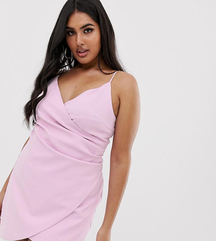 Club L London Plus Mini Asymmetric Cami Strap Mini Dress In Lilac - Purple