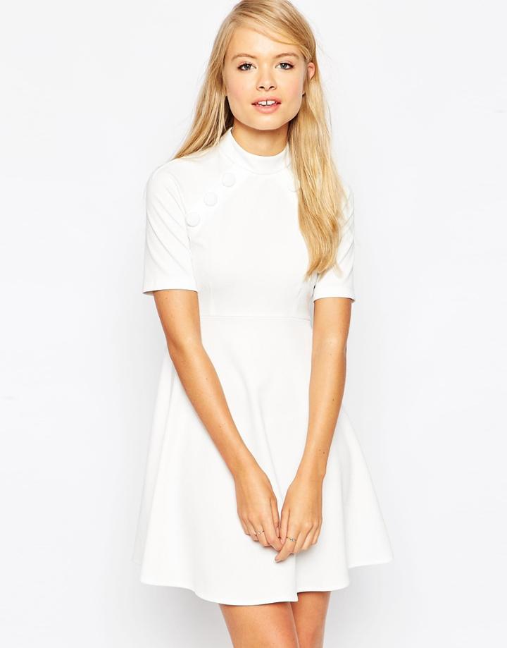 Asos Skater Dress With Empire Seam And Button Detail - Cream $19.50