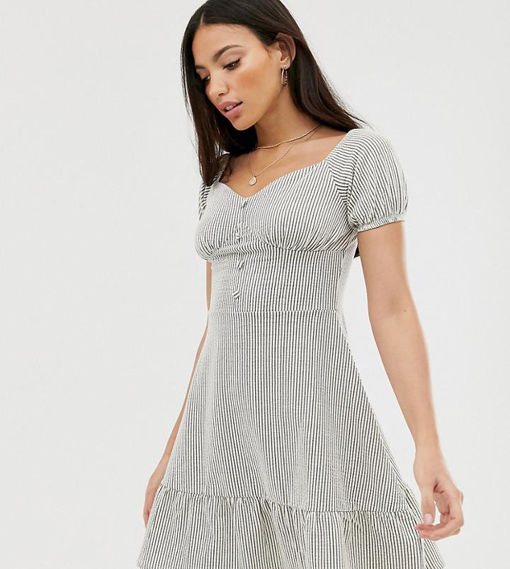 Asos Design Tall Textured Stripe Bardot Sundress - Multi
