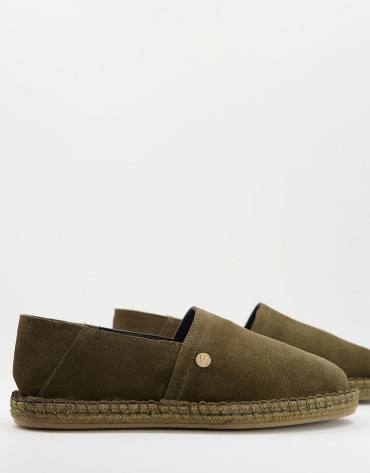 Walk London Jack Espadrilles In Khaki Suede-green