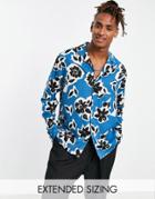 Asos Design Relaxed Revere Shirt In Blue Floral Print In Recycled Polyester