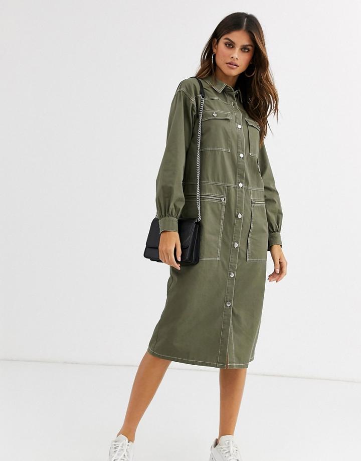 Asos Design Utility Midi Shirt Dress