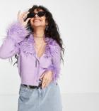 Asos Design Petite Cardigan With Detachable Faux Fur Trims In Lilac-purple