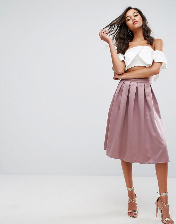 Missguided Satin Pleat Midi Skirt - Purple