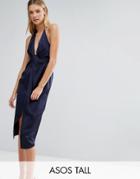 Asos Tall Cami Strap Twist Front Wrap Midi Dress - Navy