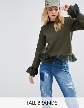Kubban Tall Ruffle Detail Sweatshirt - Green