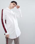 Asos Design Regular Fit Super Longline Oxford Shirt With Taping - White