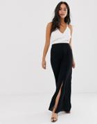 Asos Design Crinkle Maxi Skirt With Self Covered Buttons-black