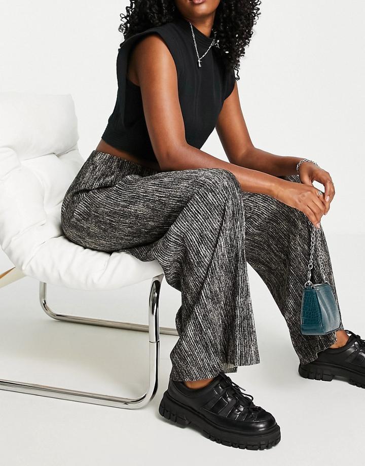 Topshop Acid Wash Plisse Wide Leg Pant In Charcoal-gray
