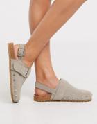 Asos Design Millennium Suede Studded Flat Shoes In Gray-grey