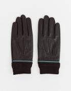 Ted Baker Gloves In Leather & Ribbed Cuff - Brown