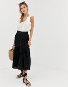 Asos Design Broderie Midi Skirt With Dropped Waist - Black