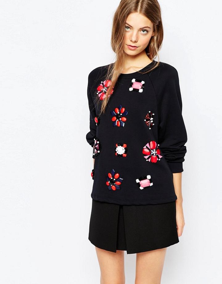 Sportmax Code Embellished Sweatshirt In Black - 003 Black