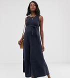 Asos Design Maternity Soft Denim Belted Wide Leg Jumpsuit - Blue