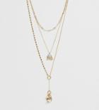 Asos Design Curve Multirow Necklace With Celestial Charms And Delicate Lariat Profile In Gold