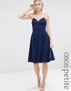 Asos Petite Scuba Strappy Mini Skater Dress - Navy