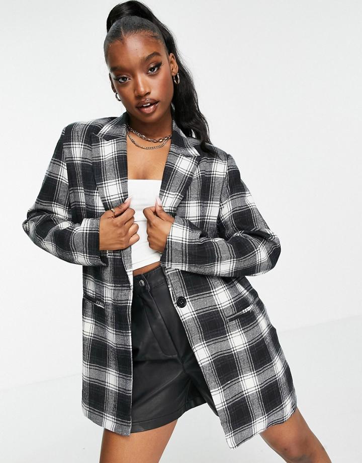 Heartbreak Longline Blazer In Monochrome Check - Part Of A Set-black