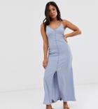 Asos Design Petite Exclusive Textured Button Through Cami Maxi Dress-blue