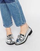 Aldo Daines Silver Embellished Loafer Flat Shoes - Silver