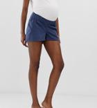 Asos Design Maternity Easy Casual Short With Exposed Zip With Under The Bump Waistband-navy