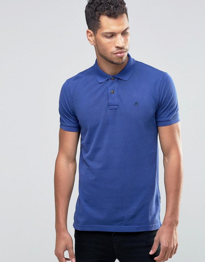 Replay Pique Logo Polo In Blue - Blue