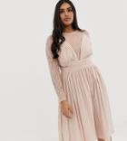 Asos Design Curve Lace And Pleat Midi Dress - Pink