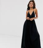 Asos Design Tall T-bar Back Halter Maxi Dress - Black