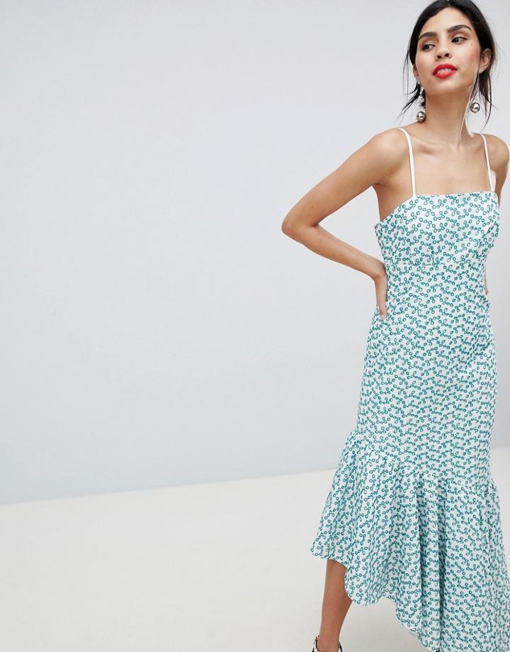 Keepsake Broderie Maxi Dress With Fluted Hem - Green