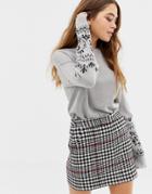 Brave Soul Bloom Sweater With Embroidered Sleeves - Multi