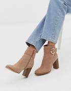 Asos Design Relay Heeled Ankle Boots In Taupe - Beige