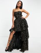 Lace & Beads Exclusive High Low Tulle Maxi Dress In Black Glitter Star