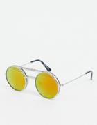 Spitfire Lennon Flip Unisex Round Sunglasses With Red Mirror Lens In Silver