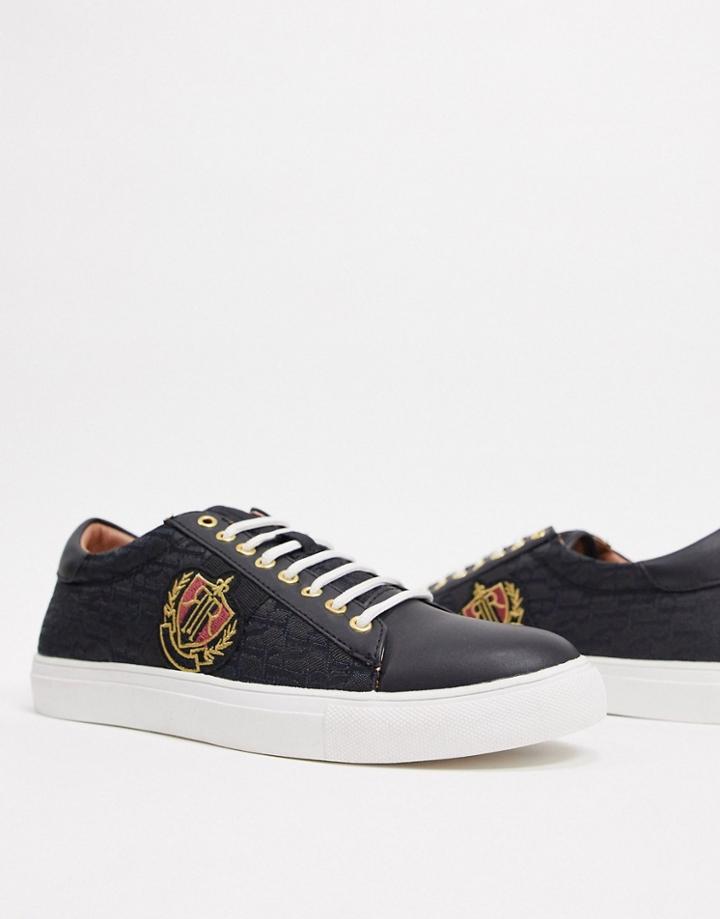 River Island Sneakers In Black With Logo-white