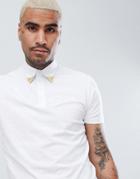 Asos Design Polo Shirt With Western Collar Tips In White - White