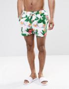 Asos Swim Shorts With Digital Floral In Short Length - White