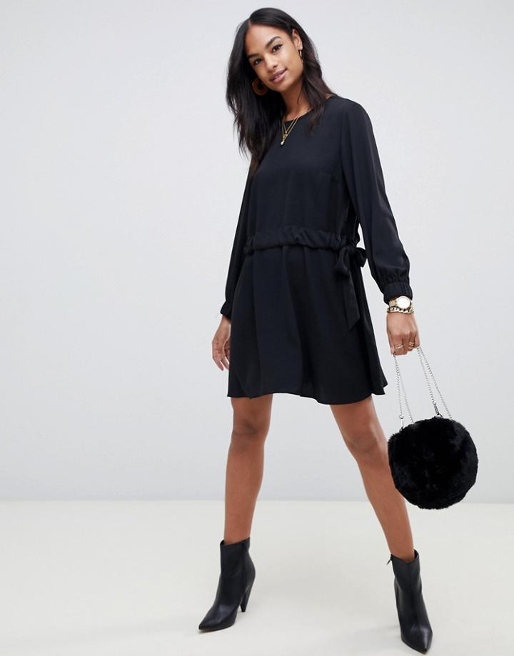 Asos Design Ruched Waist Chuck On Mini Dress - Black
